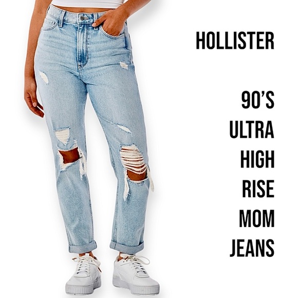 Hollister Denim - Hollister 
ULTRA HIGH-RISE RIPPED LIGHT WASH MOM JEANS Size 26 3R